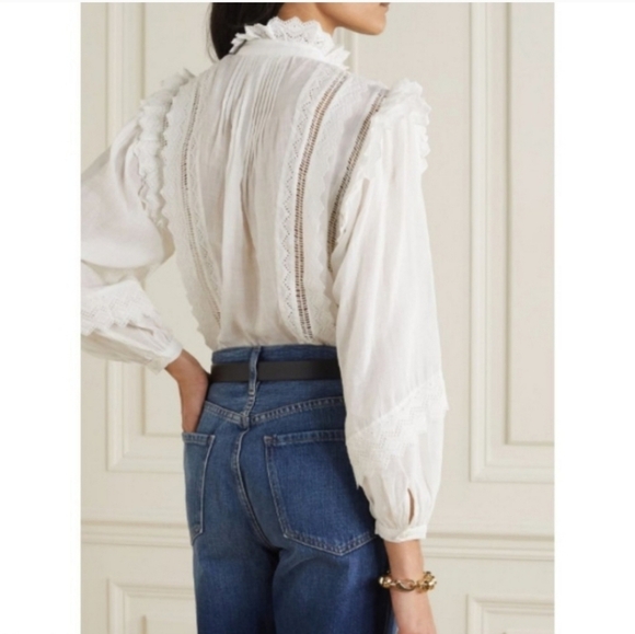 Frame Natalie White Embroidered Ramie Ling Sleeve Top Size Small - Picture 2 of 10